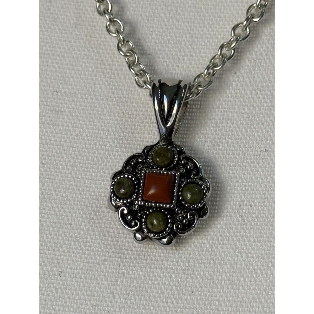 Vintage Lia Sophia 2 Sided Pendant Only Burnt Orange Jasper/Marble Beige